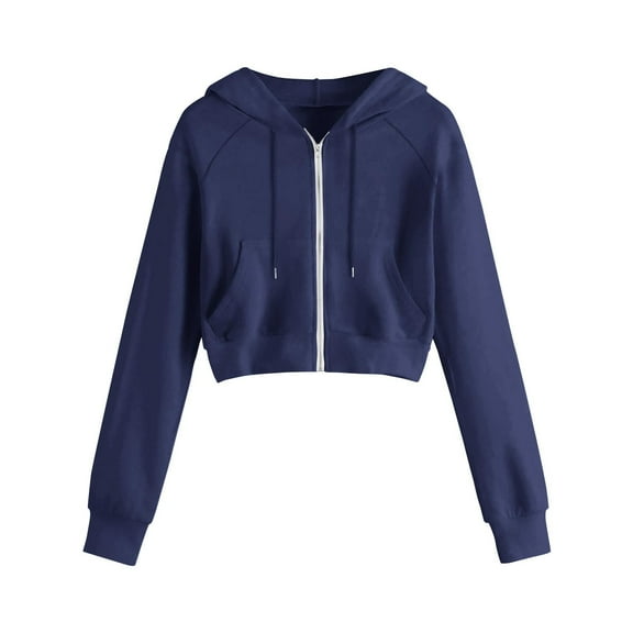 Zip Up Hoodie Women Sevevn Women's Long Sleeve Drawstring Full Zip Hooded Jacket Crop Sweatshirt