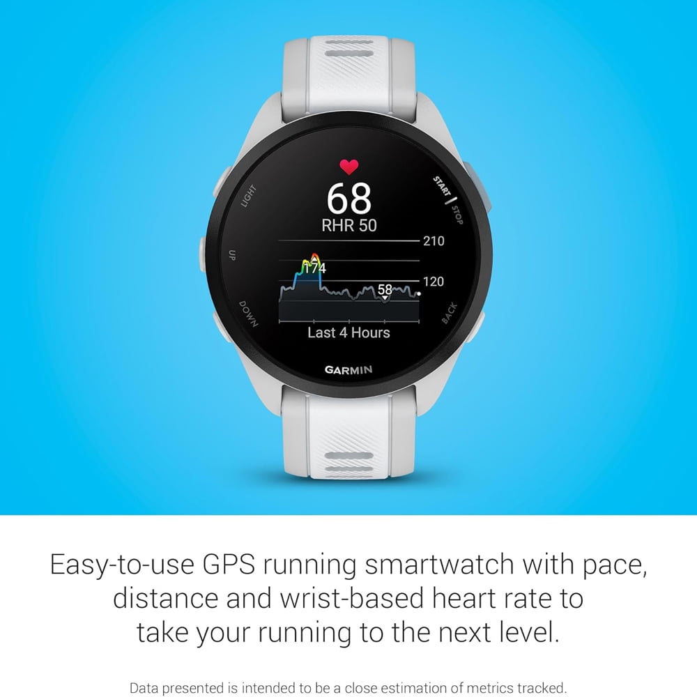 Garmin Forerunner 165 Smart Sport Watch, Mist Gray + Whitestone 010-02863-21 Bundle with Deco Essentials 3x Nylon Elastic Bands, 3x Silicone Dust Cover and 2x Screen Protector