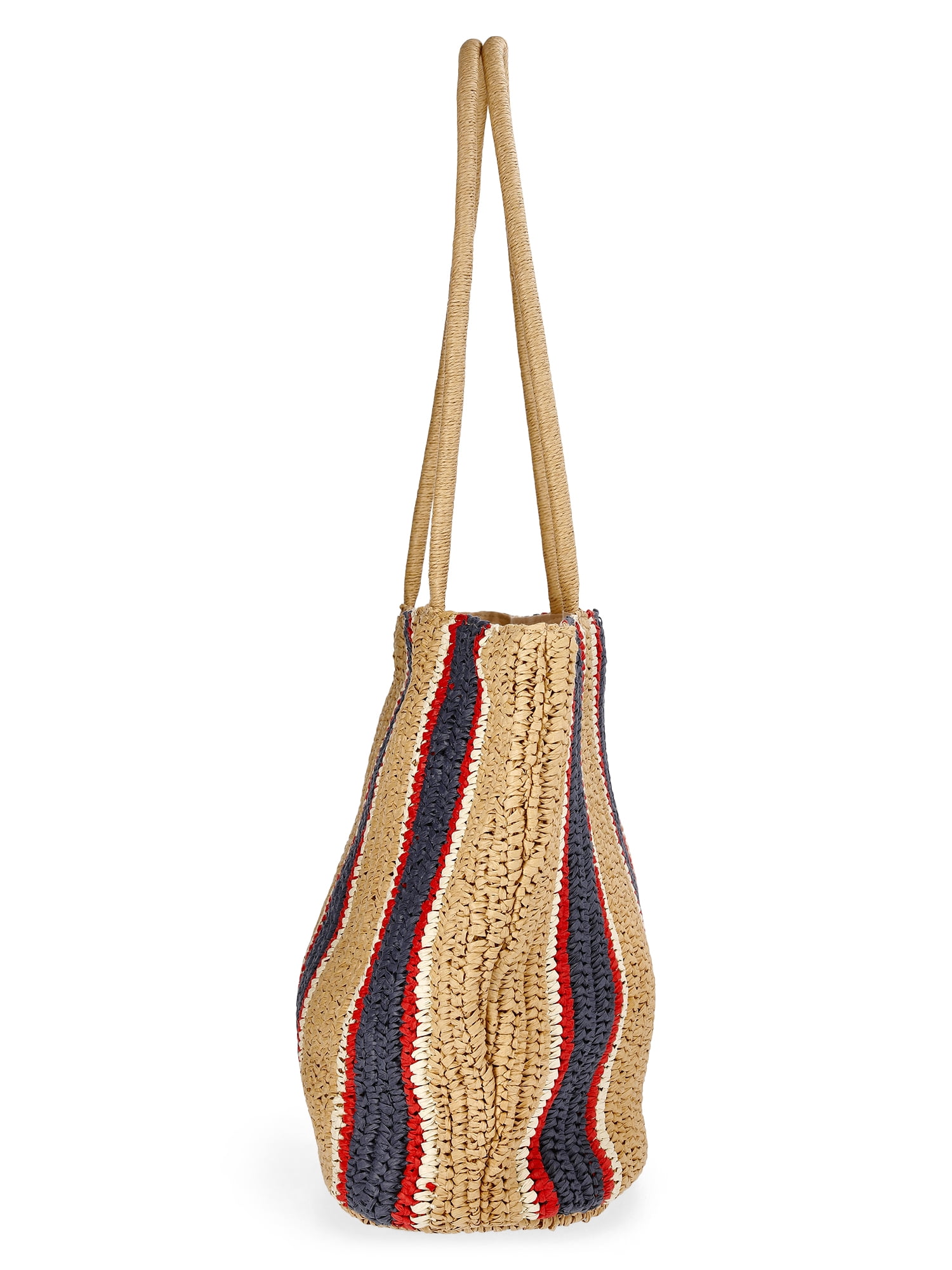Time and Tru Striped Straw Tote Handbag, Multicolor