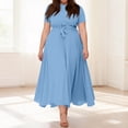 thumbnail image 2 of LWavelet Women's Plus Size Maxi Dress Short Sleeve Round Neck Tie Waist Casual Flowy Dress with Pockets Blue 4XL, 2 of 7