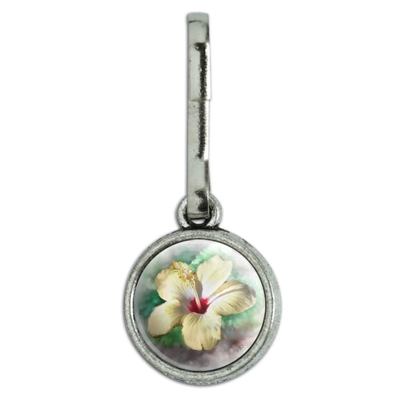Tropical Yellow Hibiscus Flower Hawaiian Vacation Antiqued Charm Clothes Purse Suitcase Backpack Zipper Pull Aid