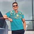 thumbnail image 4 of Balery Seashells And Fishing Net On Blue Wooden Table Camisa Polo de Hombre con Estampado, de Manga Corta y Tejido Medio, Camisa Tipo Golf Polo-3X-Large, 4 of 6