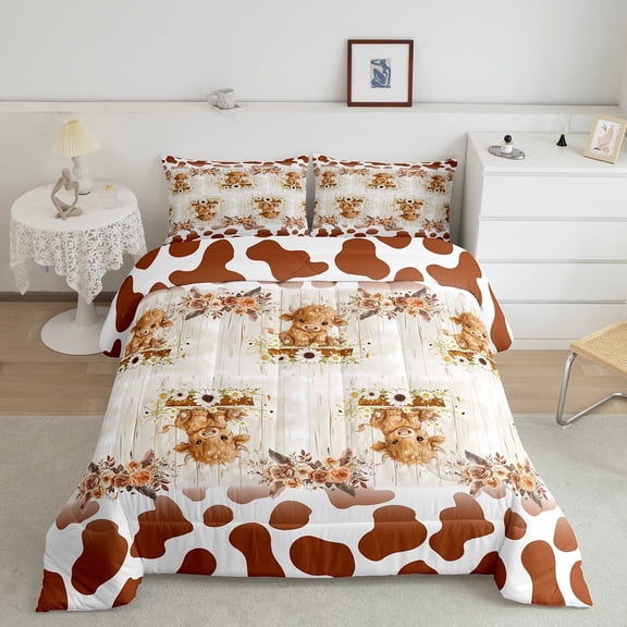 Erosebridal Highland Cow Comforter Set Full Size Highland Cattle Comforter Teens Animal Bedding Set Western Decor Duvet Set Room Decor Beige Brown Quilt Set