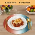 thumbnail image 4 of Burnt Orange Teal Ombre Round 13 Inch Placemats Set of 4, Modern Abstract Gradient HeatResistant Non Slip Place Mats for Dining Table, Wipeable Braided Kitchen Table Mats for Housewarming, 4 of 9