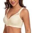 thumbnail image 2 of Exerin Women's Plus Size Front Closure Minimizer Bras Wireless Non Padded Comfort Back Support Bra(38C,Beige), 2 of 6