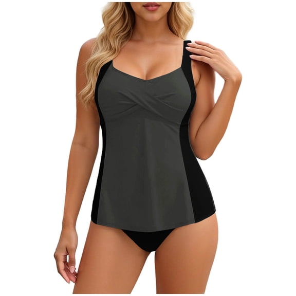 RQYYD Womens Tankini Tops Flowy Swim Tops Crisscross Tankini Swimsuits Modest Color Block Swim Suits