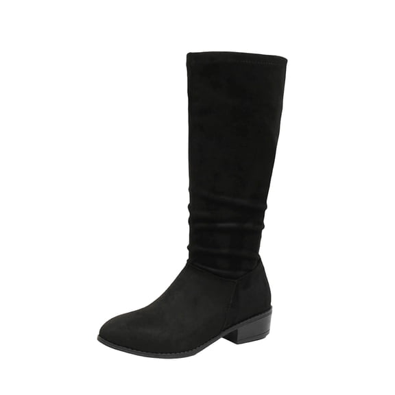 SAWOBUUN Womens Mid Calf Boots Slouchy Round Toe Block Heel Faux Suede Pull On Comfortable Fashion Casual Winter Boots