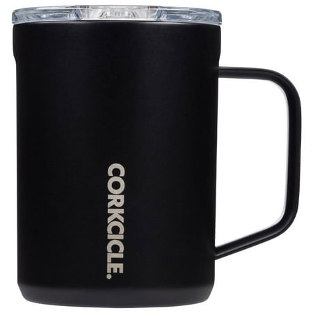 Corkcicle Triple Insulated Coffee Mug with Lid and Handle  Matte Black  16 oz – Stainless Steel Travel Mug Keeps Beverages Hot for 3+ Hours – Non-Slip  Easy-Grip  Spill-Resistant Tumbler