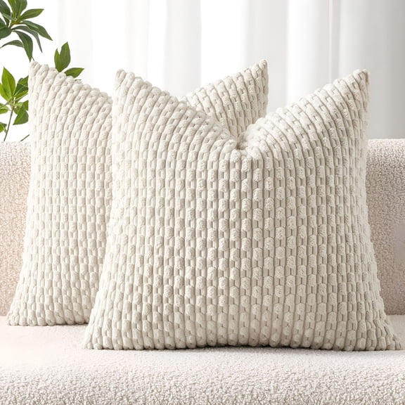 AUQ 2026 New Pack of 2 Decorative Throw Pillow Covers 20X20 Inch Soft Boho Striped Textured Corduroy Pillow Covers Modern Farmhouse Home Decor for Couch Bed Sofa Living Room Cream White
