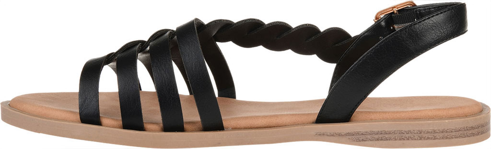 Women's Journee Collection Solay Flat Strappy Sandal Black Faux Leather 9 M