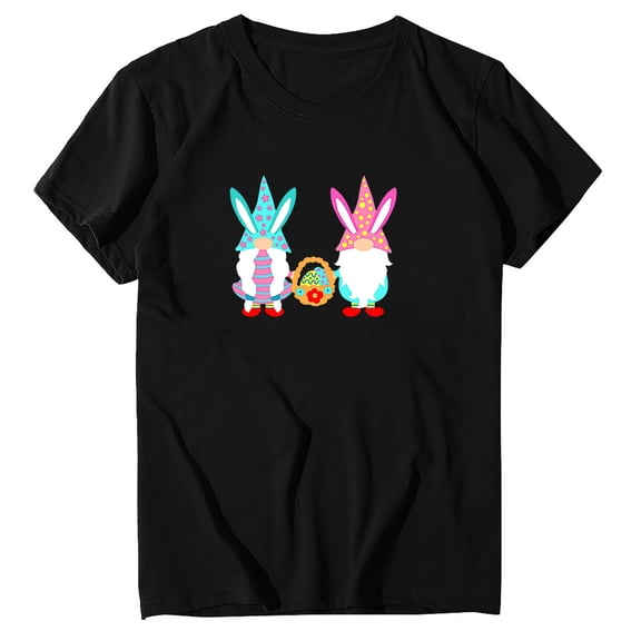 Aoochasliy Womens Easter Tshirt Casual Printed Plus Size O-Neck T-Shirts Print Short Sleeve Graphic Tee Tops