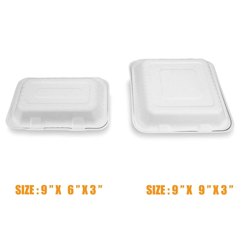 ECOLipak 50 Pack Clamshell Take Out Food Containers, 100% Compostable  Disposable To Go Containers, 8X8 3-Compartment Heavy-Duty To Go Boxes