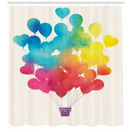 Watercolor Shower Curtain Hot Air Balloon Rainbow Colors Cute Heart Shapes Cheerful Hy Fabric Bathroom Set With Hooks Sky Blue Yellow Pink Red Watercolor Shower Curtain Hot Air Balloon Rainbow Colors Cute Heart Shapes Cheerful Hy Fabric Bathroom Set With Hooks Sky Blue Yellow Pink Red