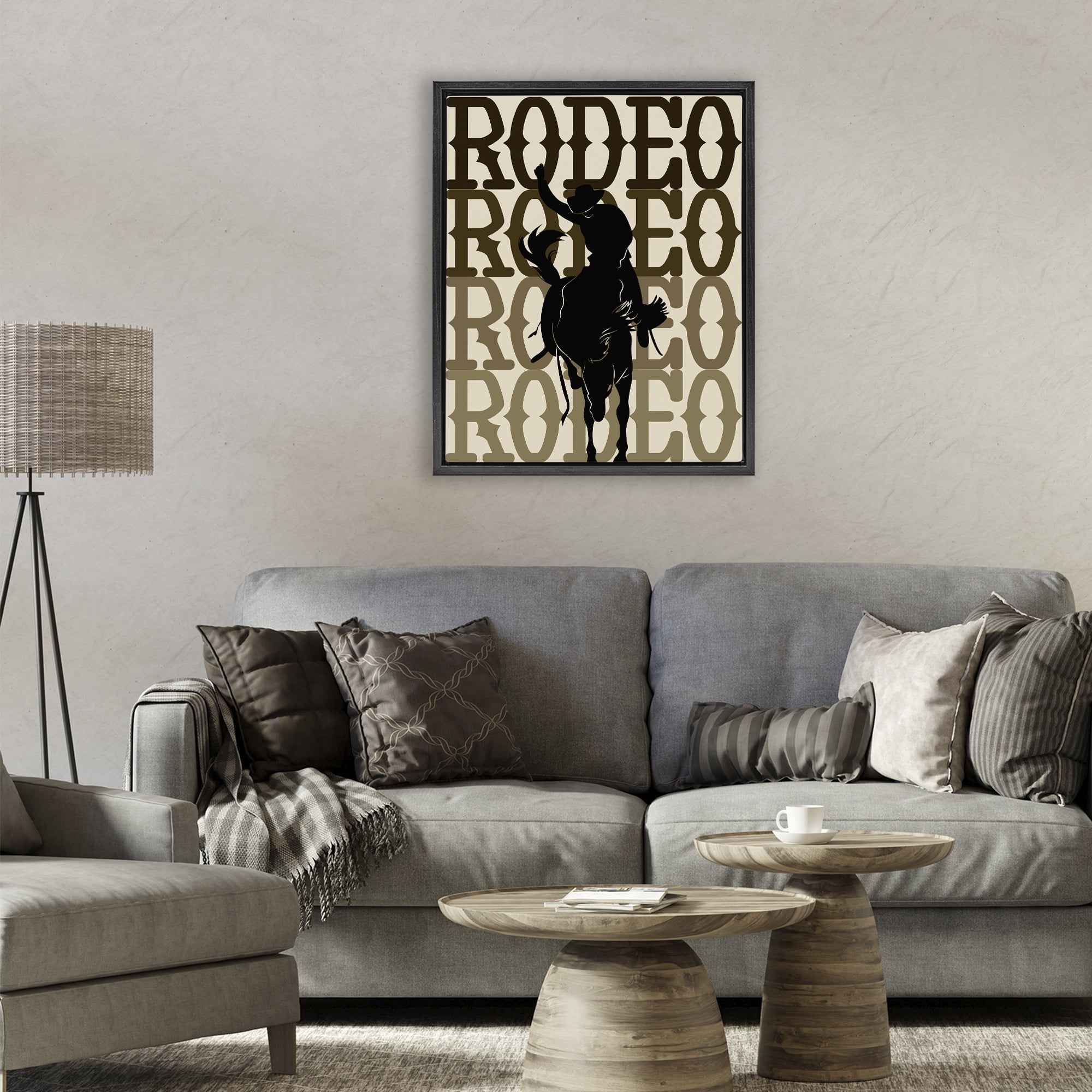 Stupell Industries Rodeo Gradient Cowboy Black Framed Floater Canvas Wall Art, design by CAD Designs