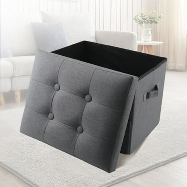 RYANSTAR RACING Storage Ottoman,Foot Rest Stool,Linen Footstool Storage Bench, 17x13x13in,350 lbs Folding Bench Small Ottoman for Living Room, Bedroom, Dorm. Dark Gray