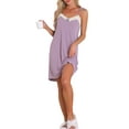 thumbnail image 2 of INSPIRE CHIC Women's Sleeveless Lingerie Lace Nightgown Thigh Length Soild Sleepdress M Purple, 2 of 6