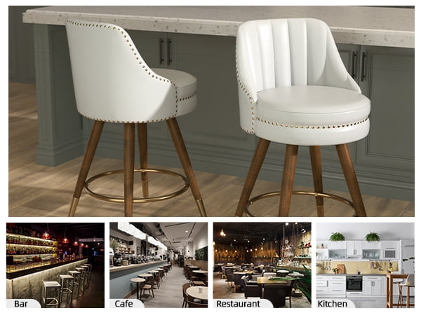 Ninecer 24" Swivel Counter Height Chairs, Modern PU Leather Bar Stools set of 2 with Thick Cushion and Footrest, White