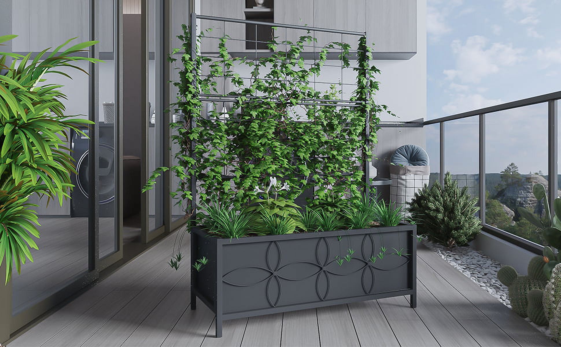 Zhongma Sturdy Raised Garden Bed with Trellis {15.75 x 35.43 x 48.8 in) for Vegetables Flower, Planter Box for Backyard Patio Balcony