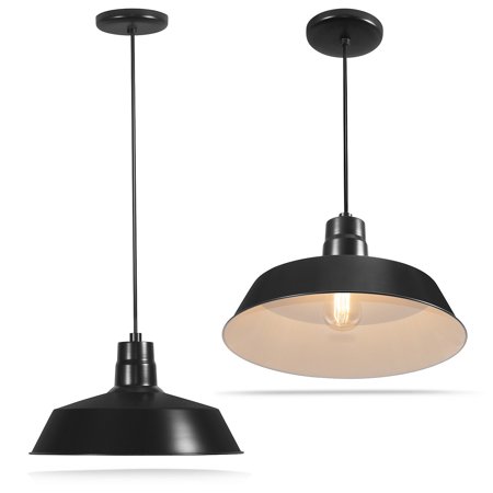 

14-inch Industrial Black Pendant Barn Light Fixture with 10ft Adjustable Cord Ceiling-Mounted Vintage Hanging Light Fixture for Indoor Use 120V Hardwire E26 Base LED Compatible UL Listed (2Pack)
