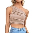 thumbnail image 2 of Womens Tank Tops Fitted Top Fitted Shirt Women Back Top Top Women Workout Too One Shoulder Tops For Women Ruched One Shoulder Sleeveless Crop Top Strappy Tank Solid Ruched Slim Fit Going Out, 2 of 6