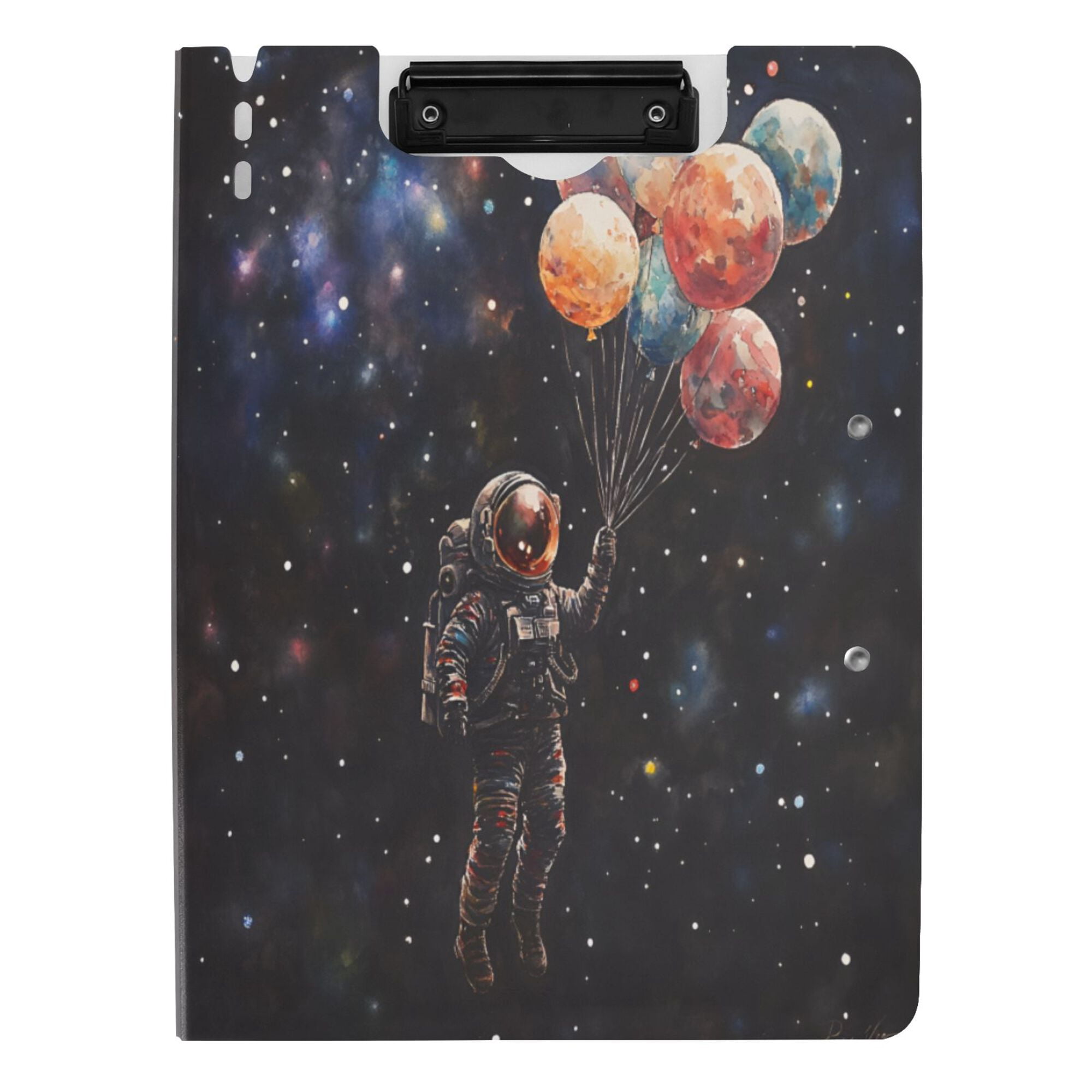 FORMRS A4 Clipboard Folder with Pen Holder Horizontal Foldable School Office Binder, Black Watercolor Space
