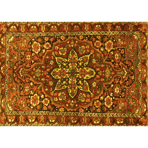 Ahgly Company Machine Washable Indoor Rectangle Persian Yellow Traditional Area Rugs, 5' x 7'