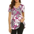 thumbnail image 2 of EQWLJWE Hauts à Col en V pour Femmes Mode Imprimée Décontractée T-Shirt à Manches Courtes Ample Blouse Hauts d'Été pour Femmes 2023, 2 of 6