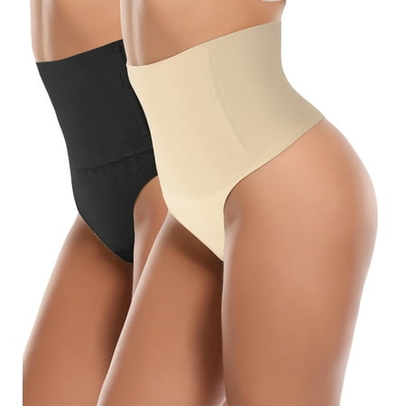 

SHAPEVIVA 2 Pack Thong Shapewear Tummy Control Panties Body Shaper for Women Butt Lifter Waist Trainer Seamless Slimmer Panty (S-3XL)