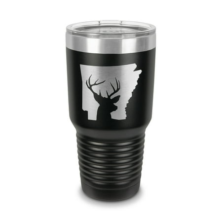 

Arkansas Deer State Tumbler 30 oz - Laser Engraved w/ Clear Lid - Stainless Steel - Vacuum Insulated - Double Walled - Travel Mug - buck hunt hunting rifle ar - Black