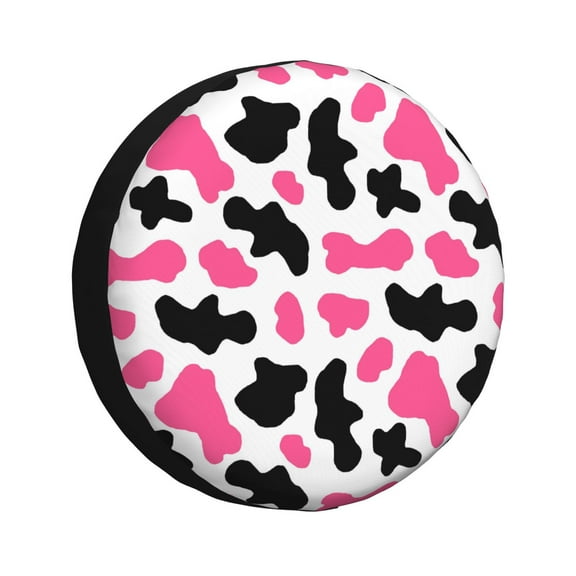 Rv Spare Tire Cover 14 inch - cute black pink cow print Tire Covers for Trailers, Adjustable Camper Spare Tire Cover