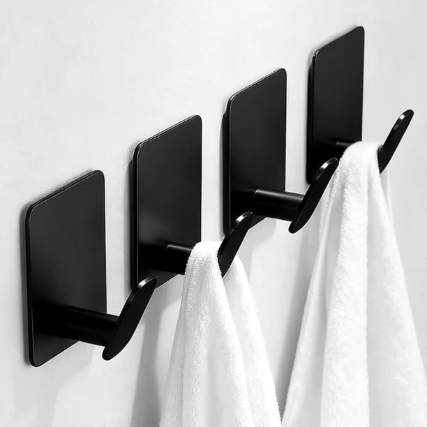 Ganchos Adhesivos 4 paq. - Acero Inoxidable Negro, Soporte Extra Fuerte. Sin taladrar, ideal para baño, cocina y hogar. ¡Sujeta toallas, ropa y decoración!
