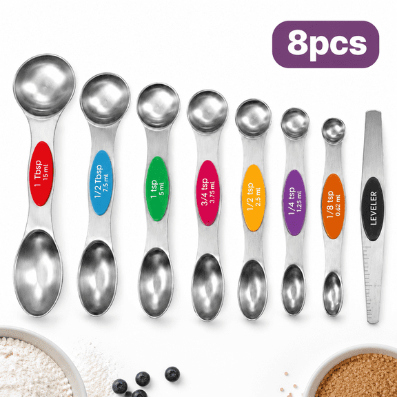 Magnetic Measuring Spoons, Stackable for Baking Measuring Teaspoon Set 8 PCS