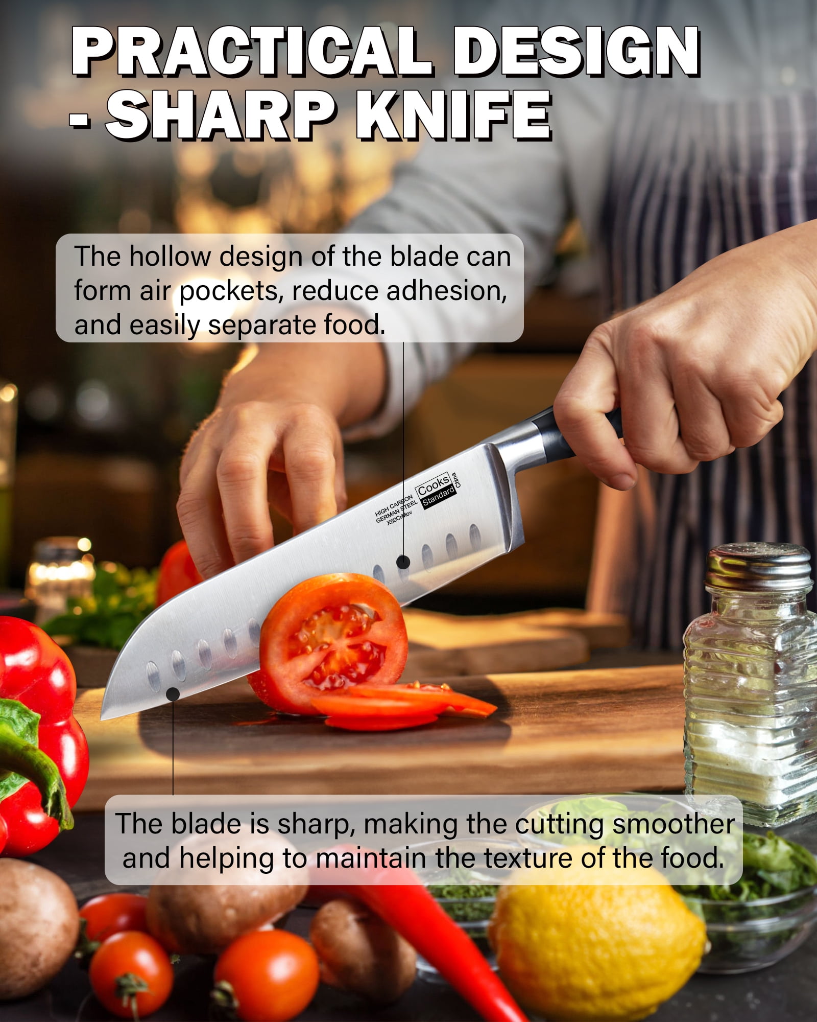 Cooks Standard Classic Cutlery, High Carbon Stainless Steel Knife Set, 8" Chef's Knife and 7" Santoku Knife Classic Sharp Kitchen Knives Set, Ergonomic Handle, 2-Piece