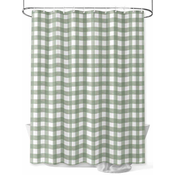 Boanket Polyester Fabric Sage Green Buffalo Plaid Shower Curtain, Farmhouse Green White Checkered Waterproof Bathtub Curtain Bathroom Decor Set with Hooks 36 x 72 Inches,