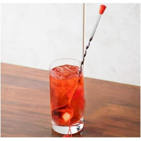 

2 Pcs Stainless Steel Curvy Design Bar/Cocktail Spoons With Red Knob Ice Cream Spoon Mixing Spoon Bar Set Spoons (Approx. 11 Inches)