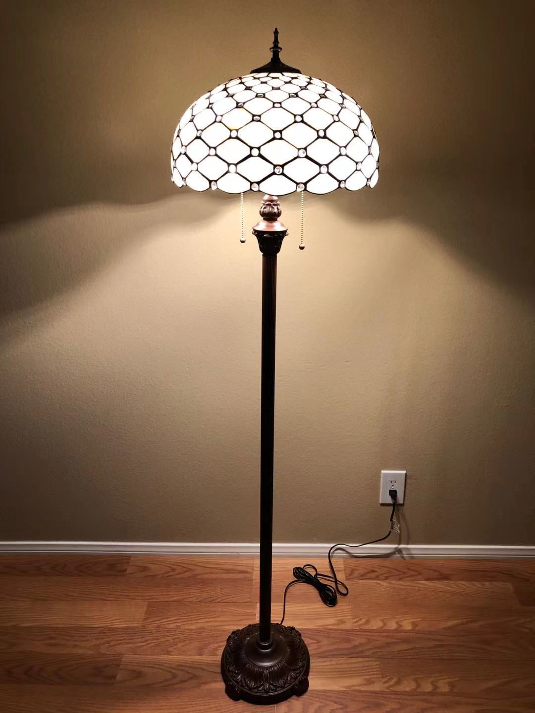 Tiffany-Style Floor Lamp White Stained Glass Crystal Beans Metal Base LED Bulbs Included  For Living Room Bedroom 16"W*16"D*64"H