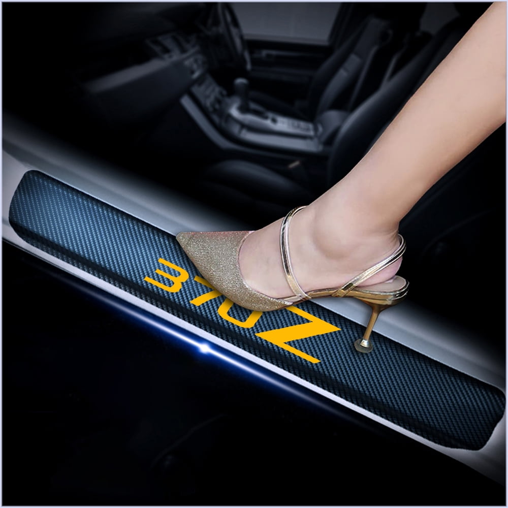 for Ford ECOSPORT Door Sill Protector Reflective 4D Carbon Fiber Sticker Door Entry Guard Door Sill Scuff Plate Stickers Auto Accessories 4Pcs White 