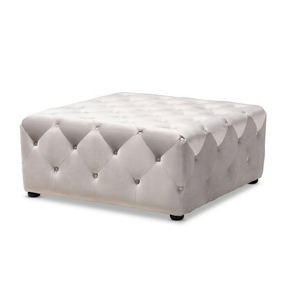 Bowery Hill Modern Tufted Velvet Coffee Table Ottoman in Slate Gray