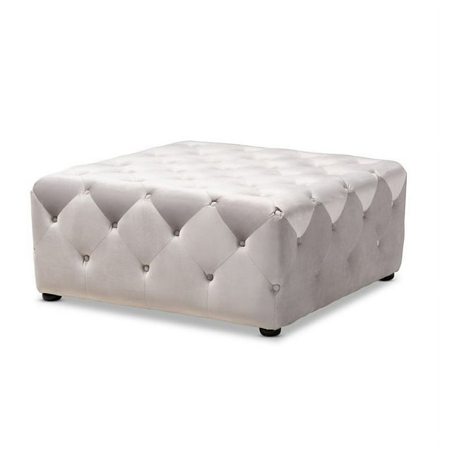 Bowery Hill Modern Tufted Velvet Coffee Table Ottoman in Slate Gray