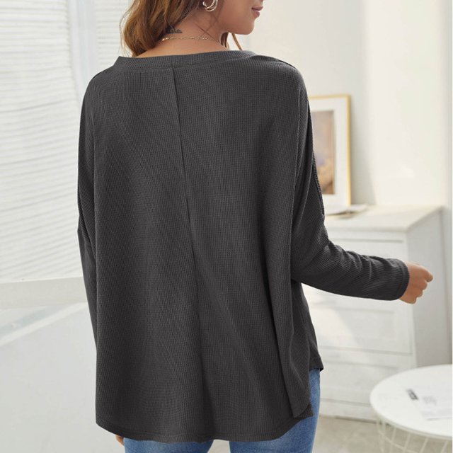 Top De Cárdigan Para Mujer, Top De Mujer De Manga Larga Con Cuello En V De Punto Con Botón De Una Sola Fila Para Mujer Para Viajar ANGGREK Gris Oscuro XL