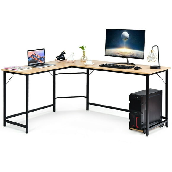 Gymax L Shaped Desk Corner Computer Desk PC Laptop Gaming Table Workstation Natural