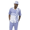 thumbnail image 2 of Men's 2 Piece Short Sleeve Walking Suit Contrast Striped Pattern in Lavender - 2078, 2 of 3