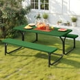 thumbnail image 2 of ModFusion 6ft Outdoor Picnic Table & Chair Set, Green Wood Frain HDPE Panels with Black Iron Legs, Detachable Design, Weather-Resistant, 2 of 8