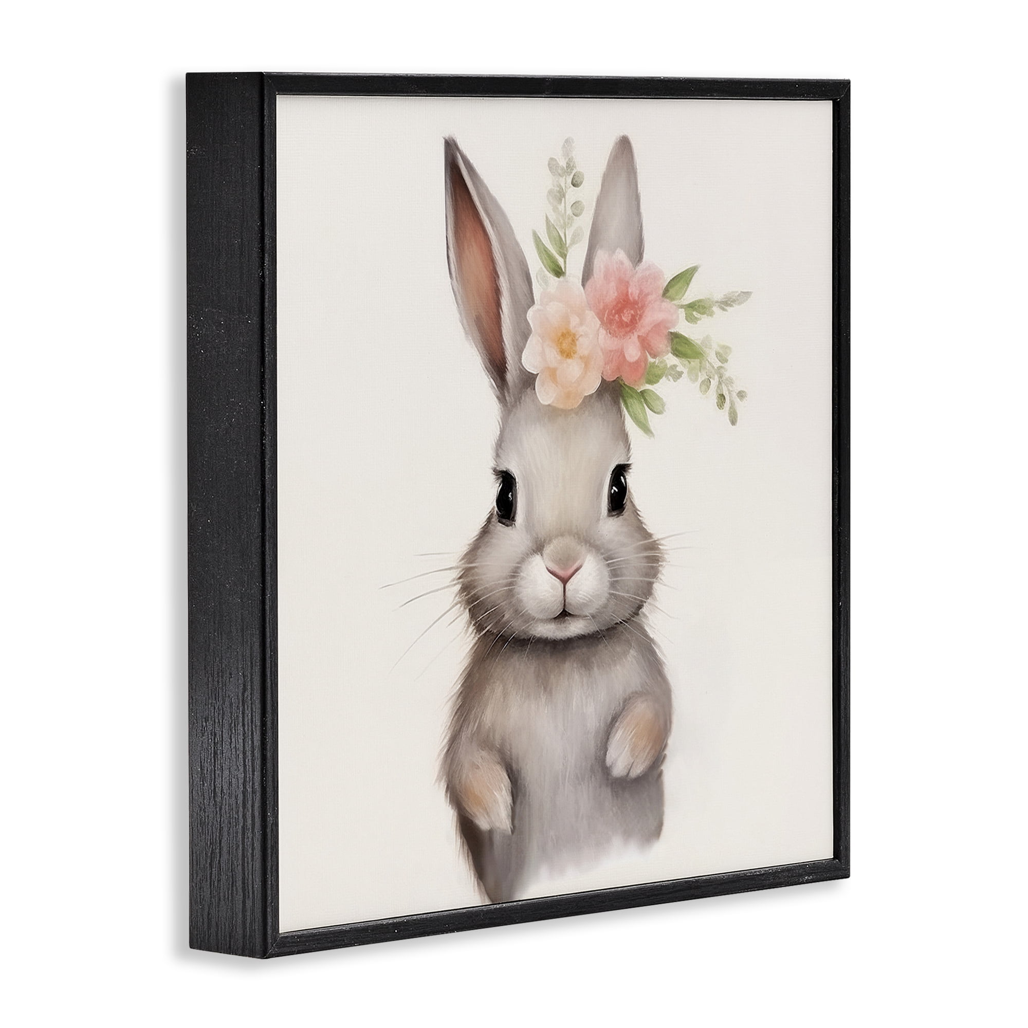 Stupell Industries Sweet Floral Crowned Bunny Black Framed Giclee Art, design by Lazar Studio