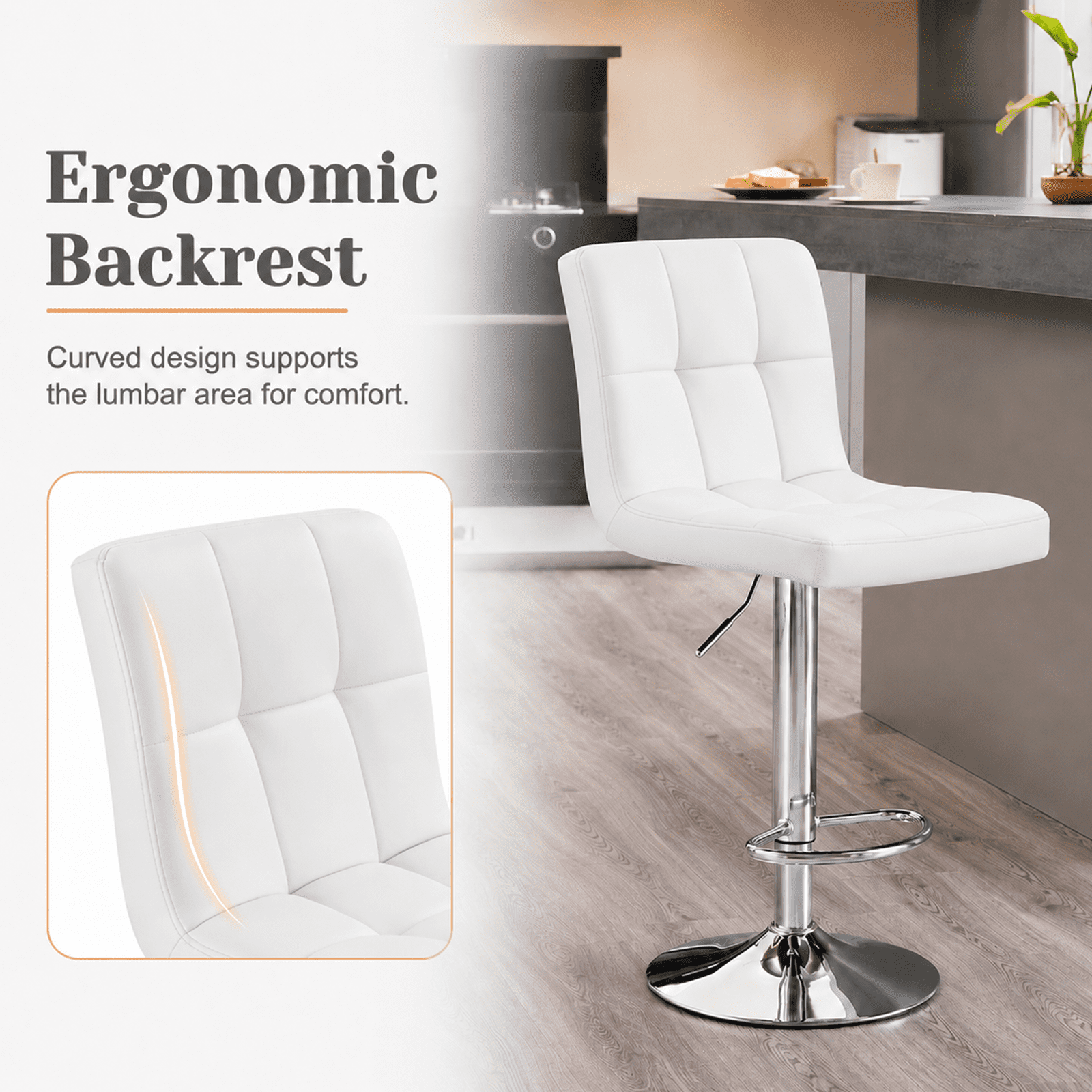 Alvantor 2-Pack Bar Stools, PU Leather Height Adjustable Swivel/ Armless Barstools, Hydraulic Kitchen Counter Height Bar Chairs, Made of Waterproof Polyurethane Leather Material