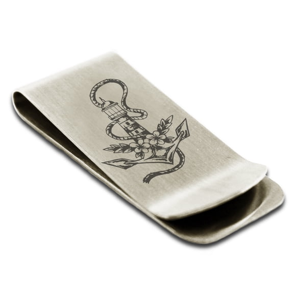 Tioneer Stainless Steel Nautical Anchor Lighthouse Engraved Money Clip Holder
