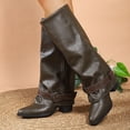thumbnail image 2 of DeHolifer Women's Boots Studded Fold Over Chunky Heel Boots Cowboy Cowgirl Slouchy Pull On Boots, 2 of 8