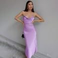 thumbnail image 3 of Xmarks Women's Spaghetti Strap Cowl Neck Long Slip Satin Silk Midi Dress Purple S-3XL, 3 of 5