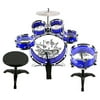 Velocity ToysTM 11 Piece Childrens Kids Toy Drum Set Musical Instrument Playset w/ 6 Drums, Cymbal, Chair, Drumsticks (Blue)