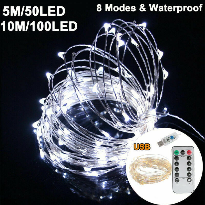 50/100LED USB Twinkle LED String Fairy Lights Copper Wire Party Remote 5-10M 